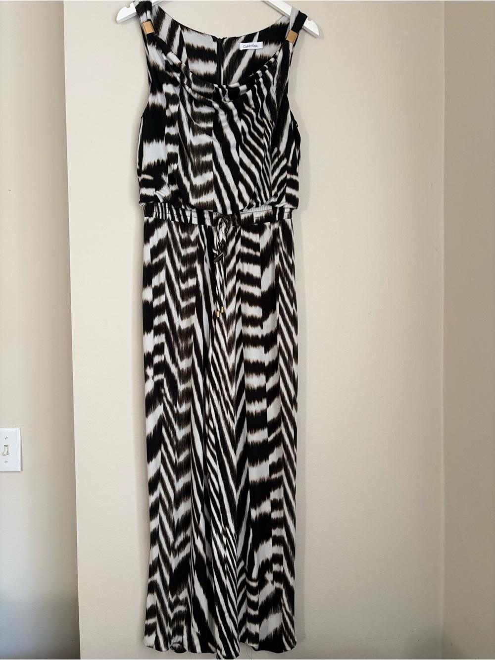 Calvin Klein Black and White Zebra Print Jumpsuit